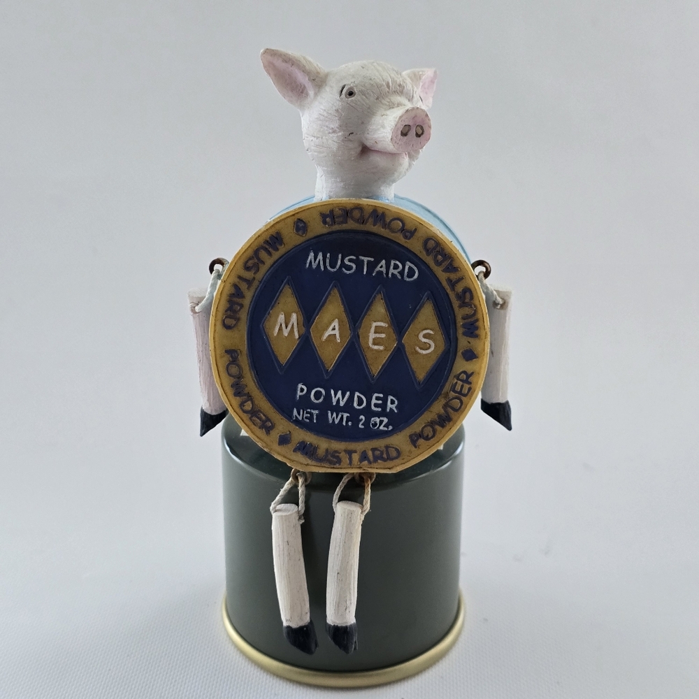2004 WMG Pig Kitchen Shelf Sitter Mustard MAES Powder Spice Tin Figurine - Picture 2 of 8